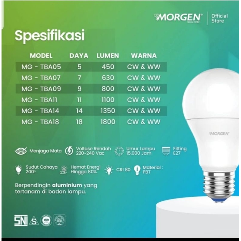 Lampu Led MORGEN 9 Watt Beli 3 Gratis 1