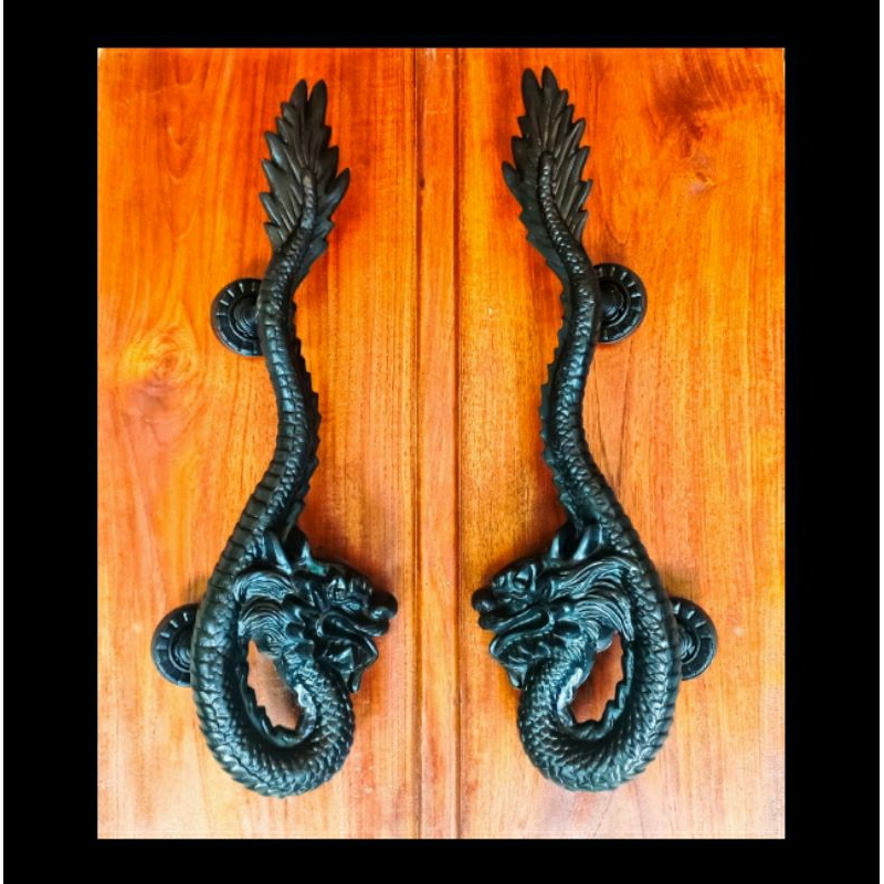 Handle gagang pintu rumah motif naga antik Blak Doff 47cm.