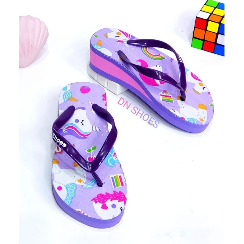 Wedges Anak Perempuan Sandal Tinggi Jepit Anak Karakter Unicorn Ungu Cute Lucu Murah