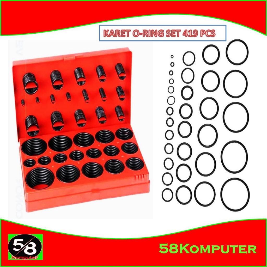 419PCS Karet Rubber O Ring Universal Seal Tightening O-Ring Oring Seal Kit Set Rubber Karet 419 pcs + free box merah Spare Part Penutup Karet Cincin Penyegel Karet Cincin O Set Oring Seal Box Karet Sil Senapan Angin Anti Bocor Perekat Perkakas Dongkrak