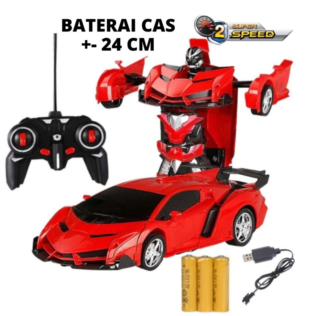 Mainan Anak Mobil Remote Control RC TRANSFORMER 1: 18 MOBIL REMOT JADI ROBOT BATERAI CAS