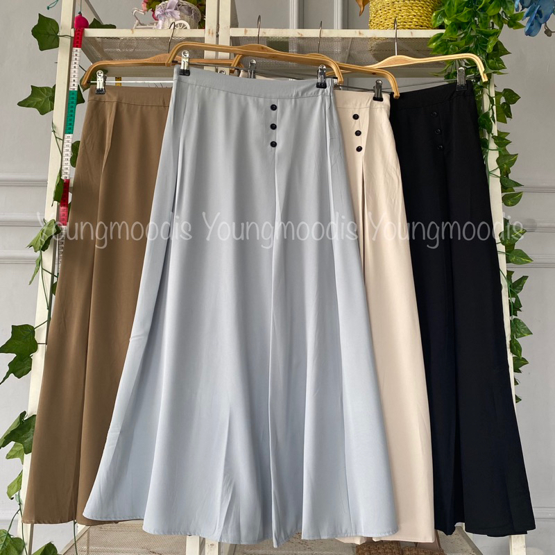 Youngmoodis flare skirt rok panjang bahan katun oxford import