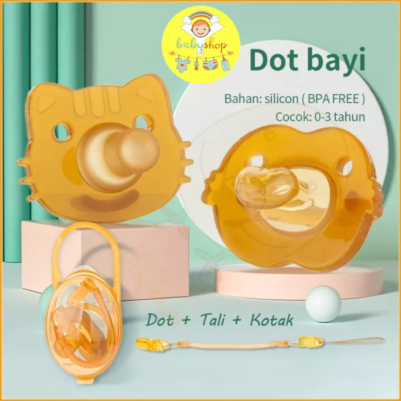 Empeng Dot Bayi Set 3 in 1 dengan Rantai dan Kotak Empeng