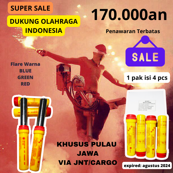 Kembang Api Red Flare DNS - Red Hand Flare Marine Red Flare Signal Hand Flare SOS 1 Pack Isi 4 PCS