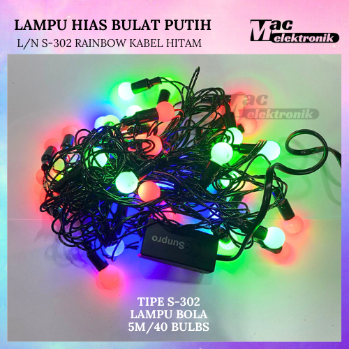 LAMPU NATAL ATAU LAMPU HIAS WARNA WARNI LED BINTANG BOLA KABEL HITAM S-302