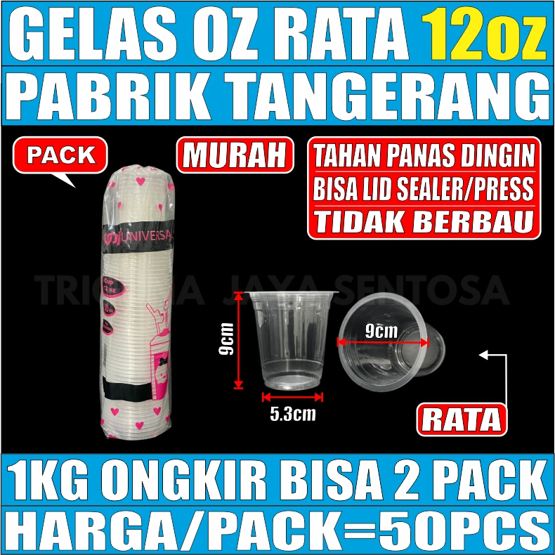 Gelas oz Rata 12oz Bening Cup Plastik Datar Per Pack Murah