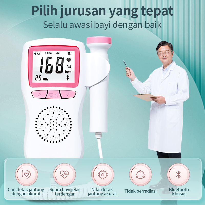 AmazeFan dopler detak jantung bayi Ibu hamil Fetal Doppler Suara jernih &amp; USB &amp; Headphone Alat Deteksi Jantung Janin Bayi Bluetooth &amp; Digital Kurva &amp; sensitif Baby heart rate monitor portabel Bayi Fetal Doppler