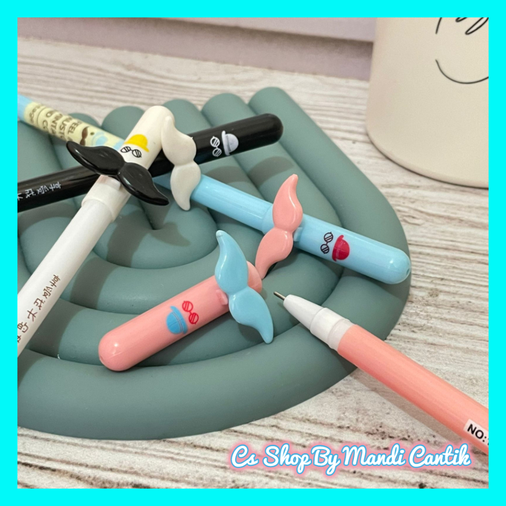 

1LUSIN/12PCS Pulpen Gel Pena Bentuk Kumis Cute Bisa Dihapus Pena Tinta Hitam Erasable Cod