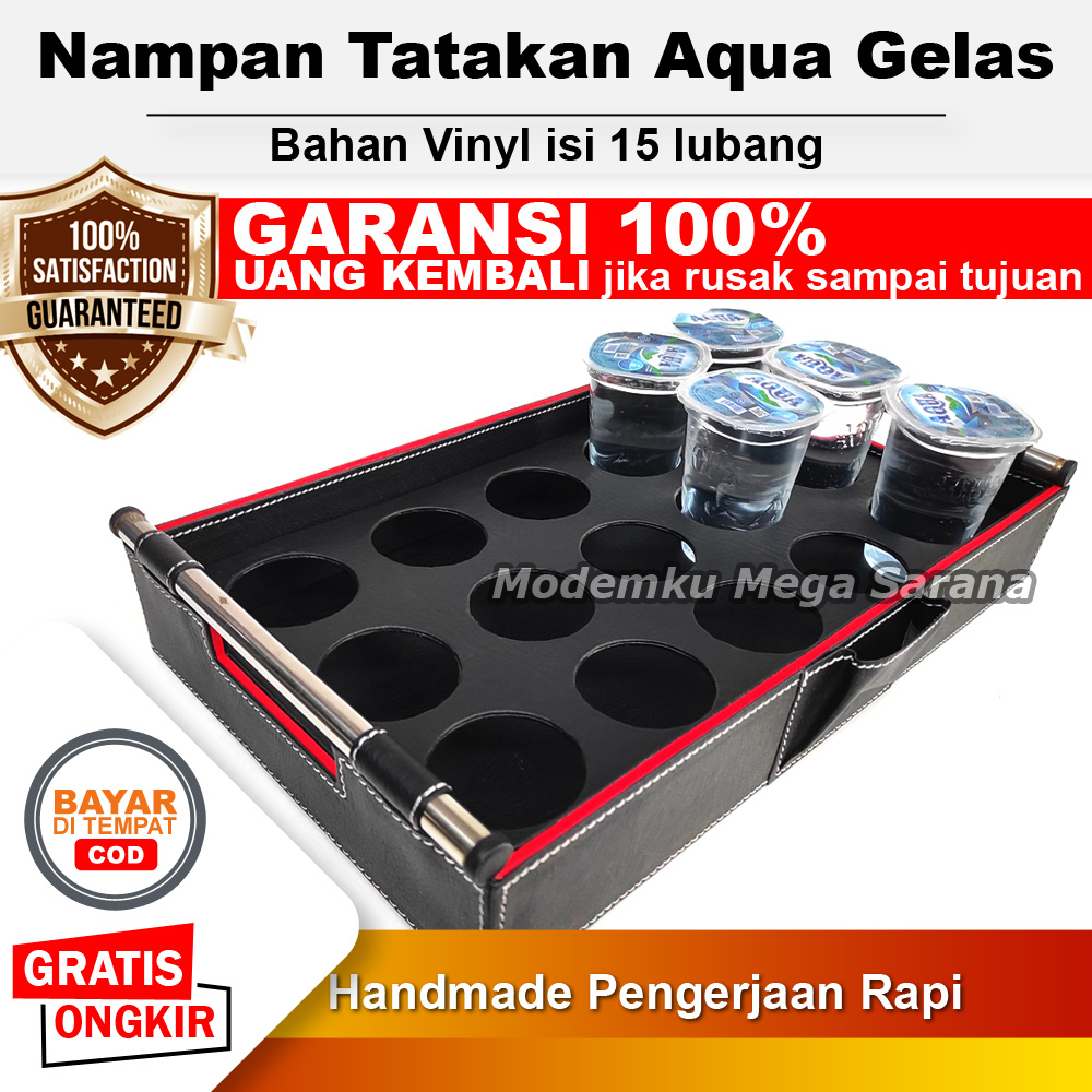 Nampan Tatakan Aqua Gelas Wadah Tempat Aqua Vinyl Model Jahit - 15 Lubang Kotak