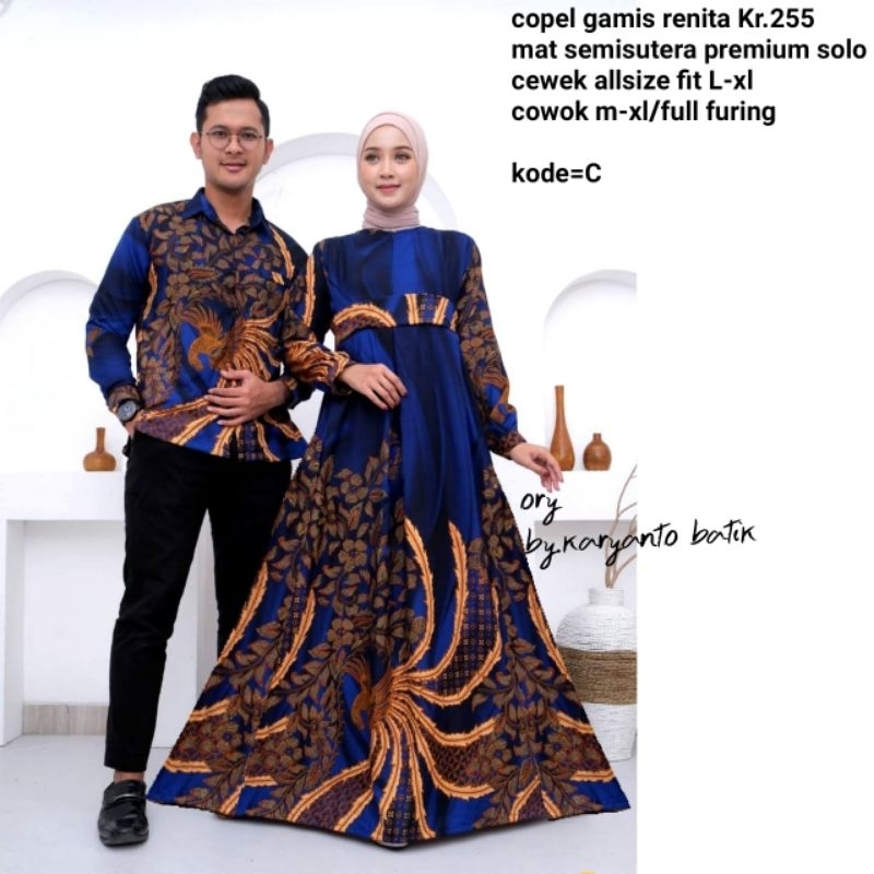 Couple gamis etnik sutera premium asli batik Solo Original BUSUI dan kemeja free masker