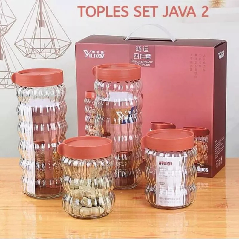 Toples kaca 4 in 1 toples penyimpanan kue makanan kacang biji kedap udara toples lebaran