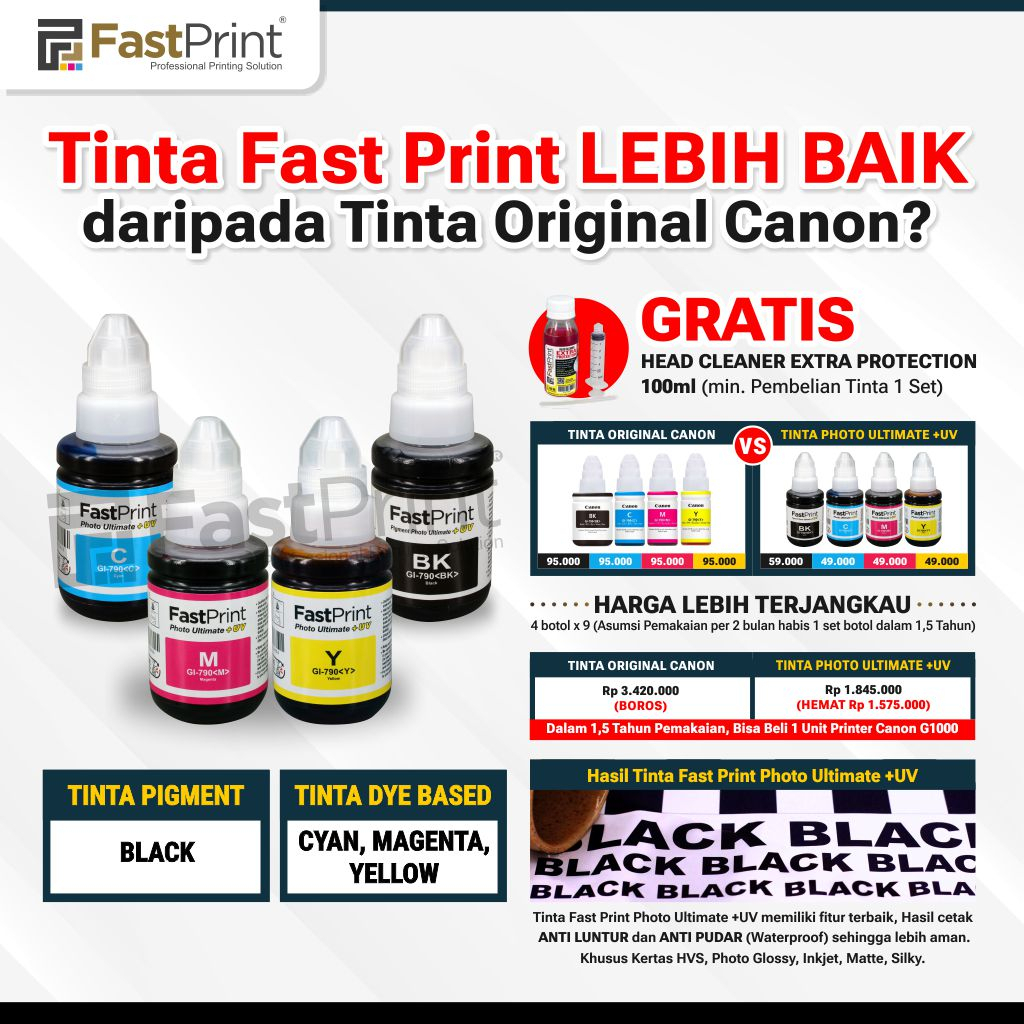 Tinta Canon GI-790 Ultimate Plus UV G1000, G2000, G3000, G1010, G2010, G3010 135 ML