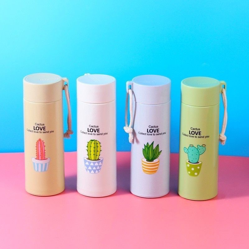 Botol minum Kaca Thermos Motif Kaktus 450mlBotol Minum Kaca unik Motif Kaktus/Kaktus Model Botol Min