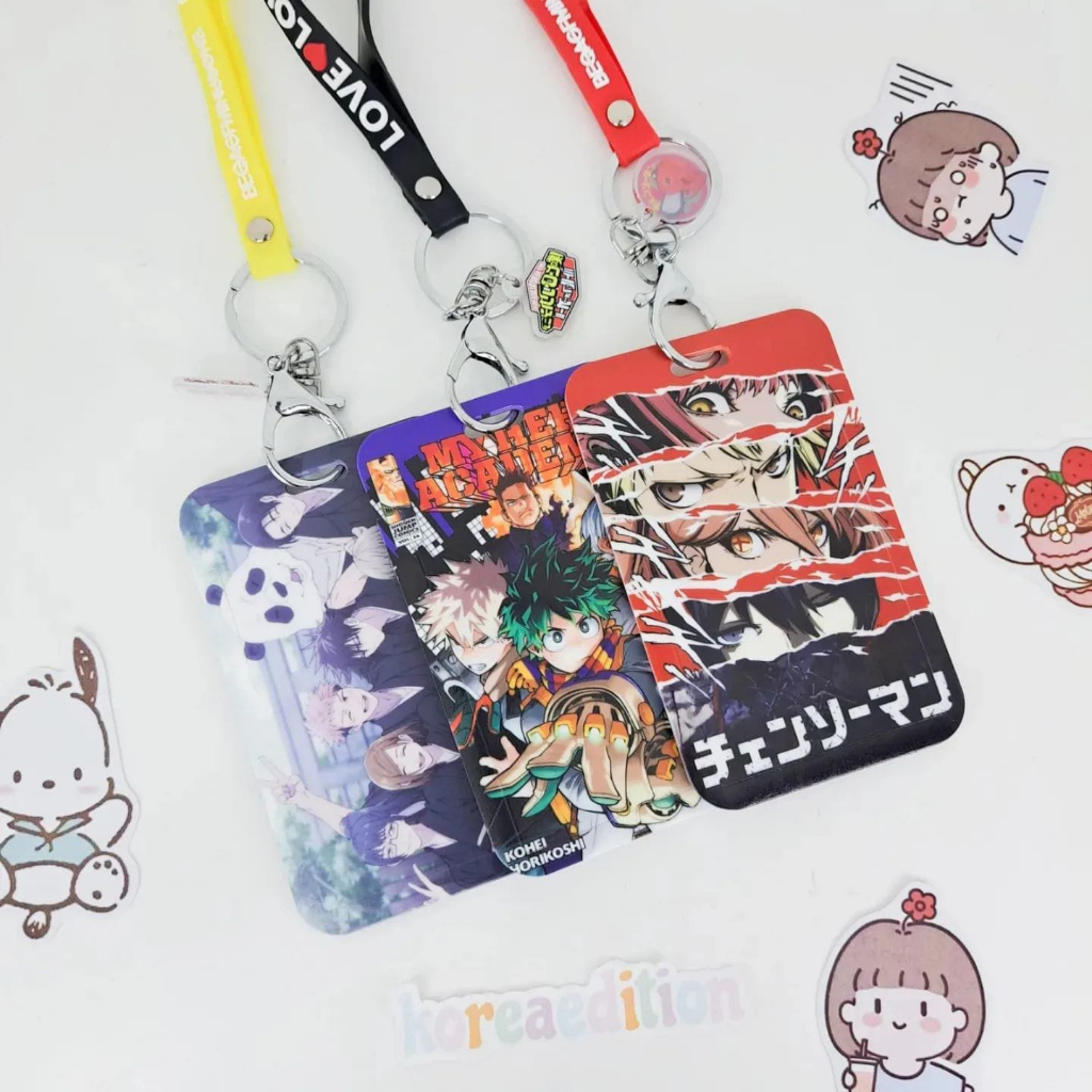 Photocard Holder Anime Mini Lanyard Rubber Akrilik Love Jujutsu Kaisen Boku No Hero Chainsaw Man One