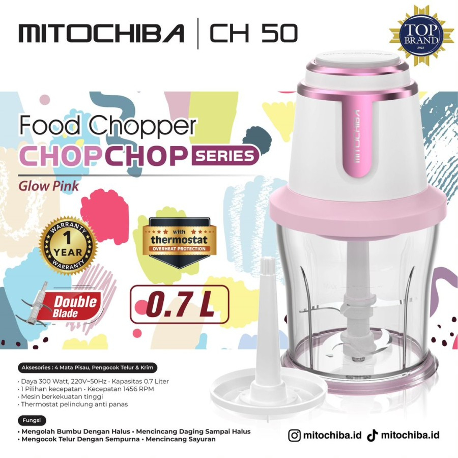 MITOCHIBA CH 50 MINI FOOD CHOPPER CH-50 ChopChop Series CH50 0.7 Liter BABY FOOD Pencacah Makanan Bumbu Daging Baby Chopper Mpasi Blender Chopper Bayi 0,7 Liter 0.7L Mencincang Daging Sayur Buah dan Pengocok Telor Krim dengan 4 mata pisau Double Blade