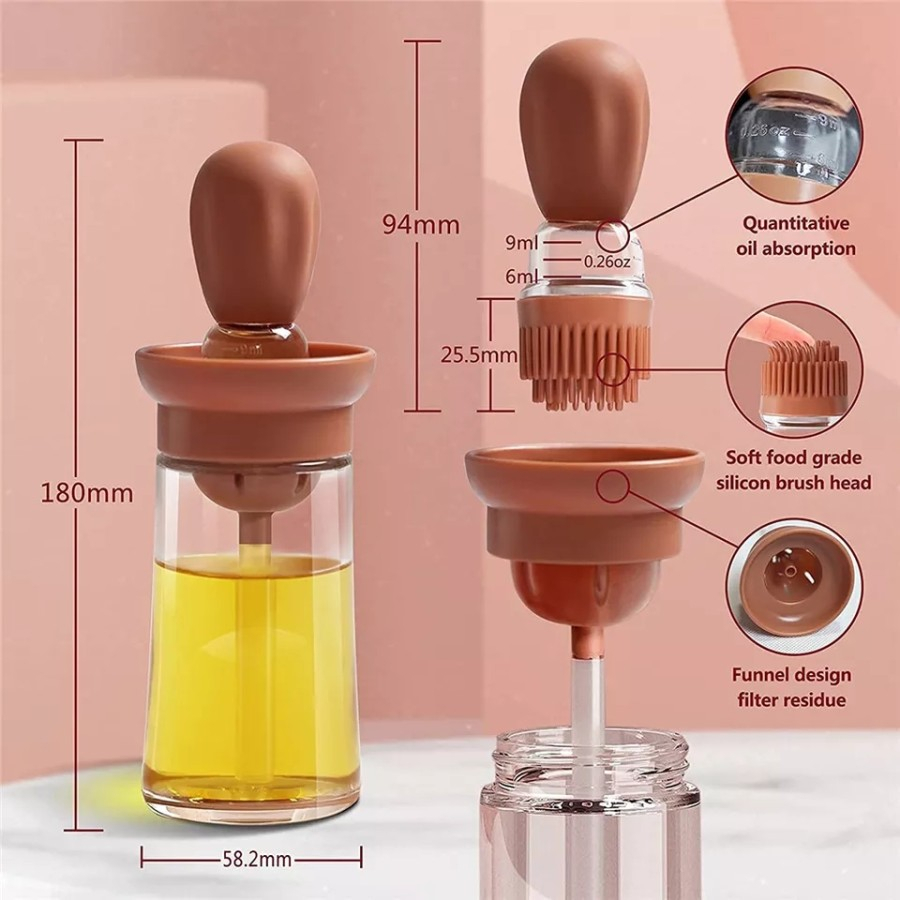 BOTTLE OIL WITH BRUSH 2in1 550ml Bahan Kaca Food Grade XK16