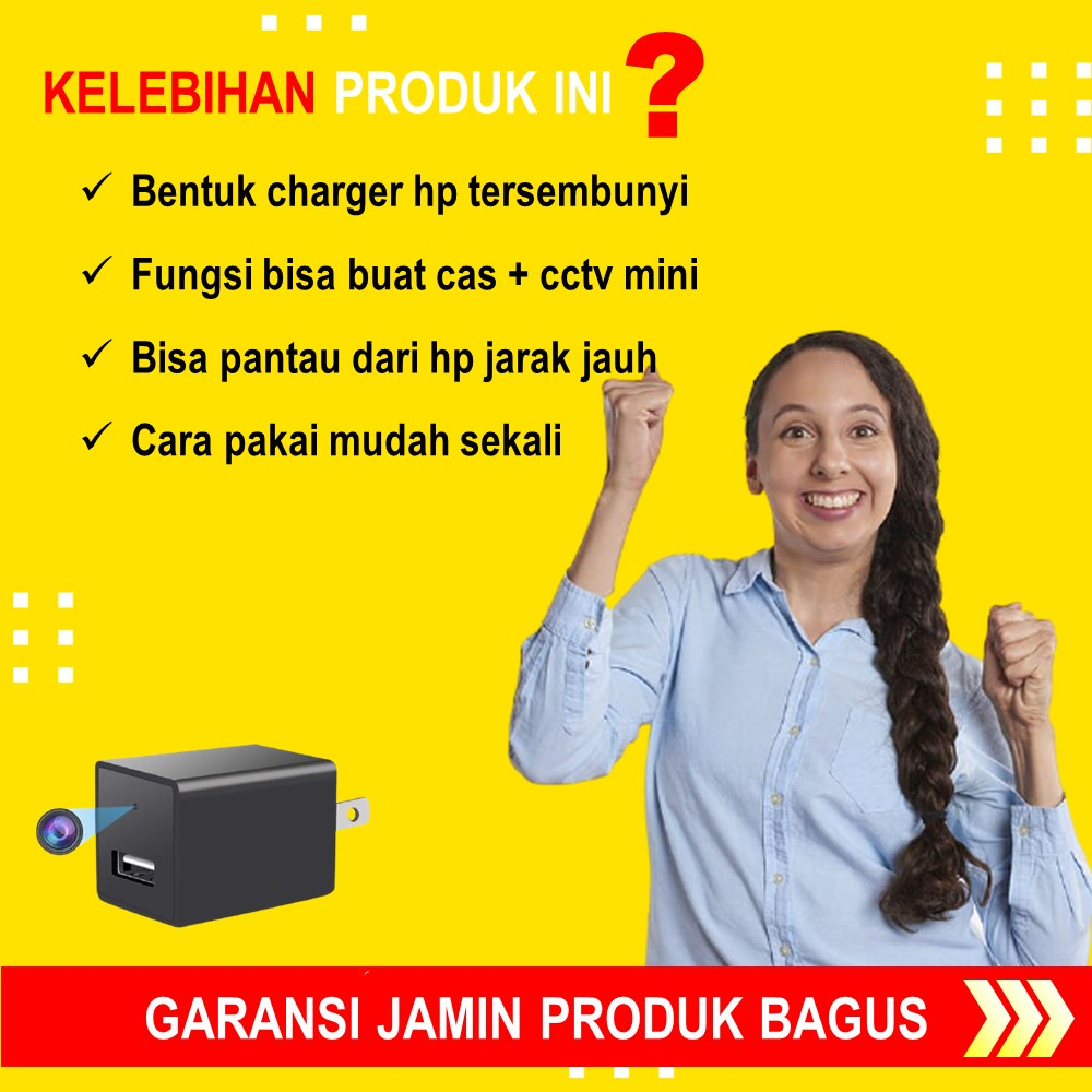 KAMERA TERSEMBUNYI MINI TANPA KABEL TERHUBUNG HP SPY CAMERA CCTV KECIL MINI PENGINTAI BENTUK CHARGER BISA JARAK JAUH JS116