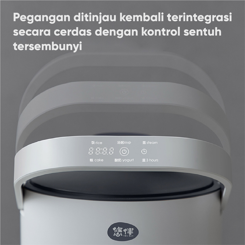 Youban Smart Rice Cooker Micro Digital 2.0L Besar Penanak Nasi Hangat Low Carbo 3-5 Porsi Alat Masak Nasi Non Stick Processor Cooker Low Sugar Penanak Portable Elektrik Multi Cooking Steamer Pot RC01