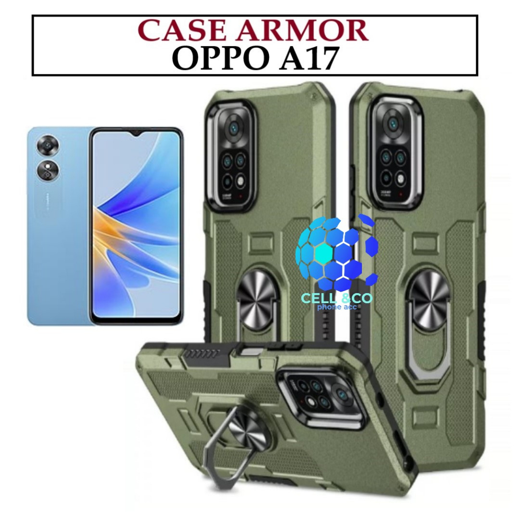 Case Armor OPPO A17 Iring Cincin Magnetic Kesing Hp Protect kamera Premium Hard Case Standing Robot Pelindung Kamera