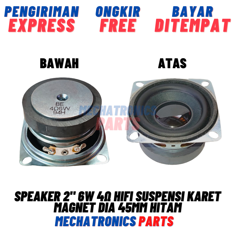 Speaker 2&quot; 6W 4Ω HiFi Suspensi Karet Magnet Dia 45mm Hitam Mid Bass Mini 2in Inchi High Power