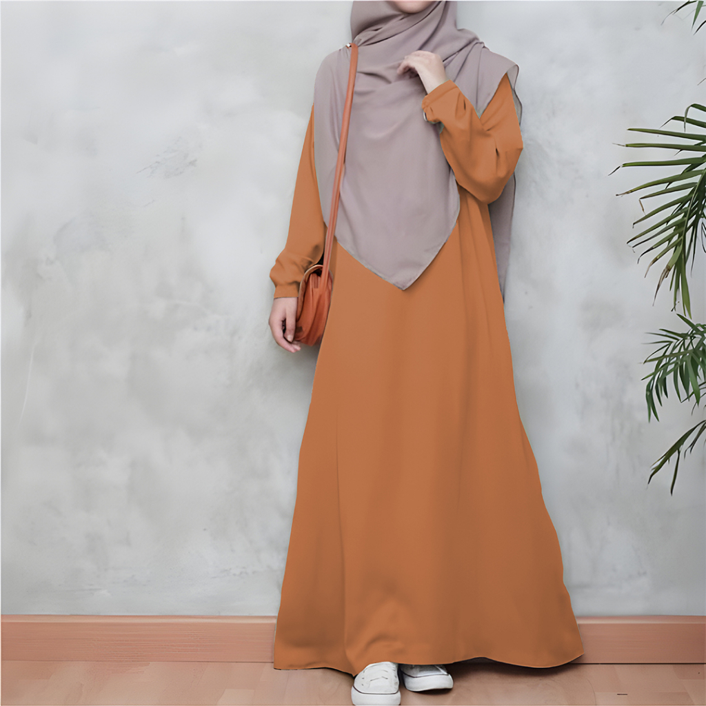 Gamis Polos Karet Dress Wanita Terbaru Size S M L XL XXL Matt Ity Crepe HQ