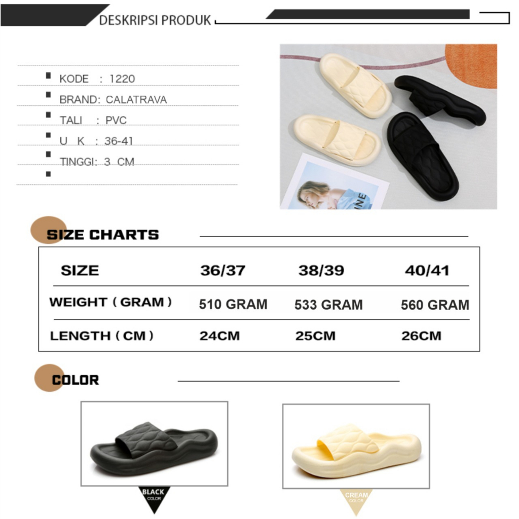 Sandal Slop Wanita Motif Bubble 1220 PVC Import Premium Calatrava