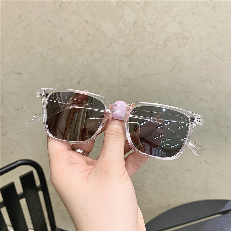 Kacamata Hitam Persegi Wanita/ Pria Gaya Retro Sempit Frame Murah Sunglasses Fashion Korea-Transparan perak