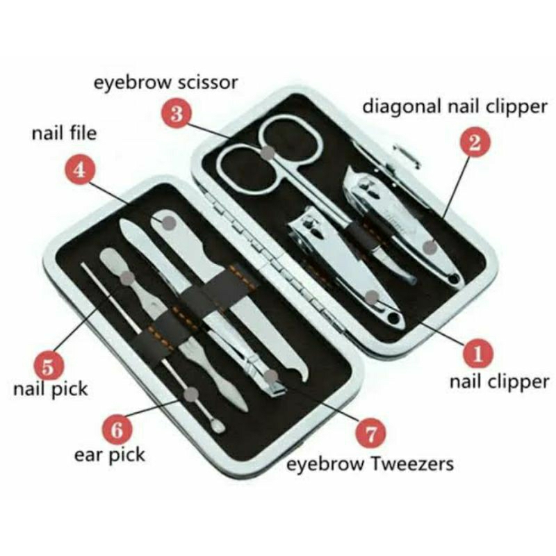 Manicure Padicure Peralatan Gunting Kuku Set 7 in 1 Mini Portable Stainless Steel