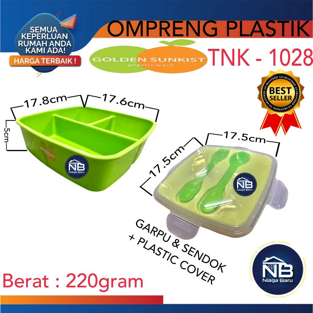 Ompreng plastik Sekat 3 Sendok Dan Garpu Plastik Golden Sunkist Ompreng