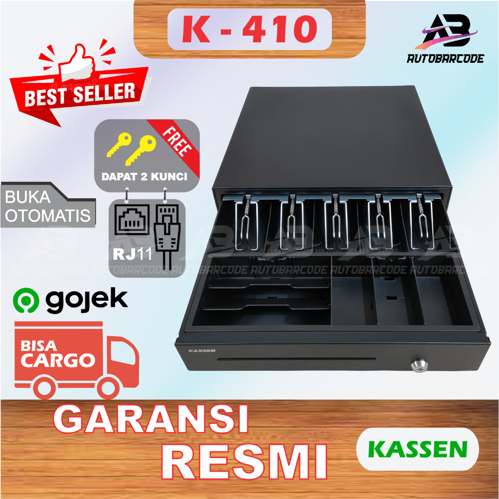 Kassen K410 / K 410 / K-410 / Merah / Hitam Laci Uang Cash Drawer Buka Otomatis / Manual Alat Kasir