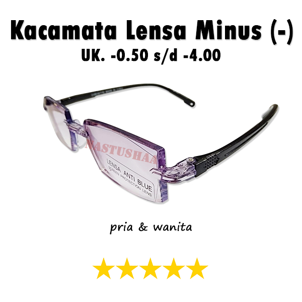 Kacamata Minus Model Rimless Lensa Anti Blue Light Komputer Hp Kacamata Rabun Jauh Uk. -0.50 s.d -4.00 Pria dan Wanita Frameless Tanpa Bingkai Terbaru FREEECASE