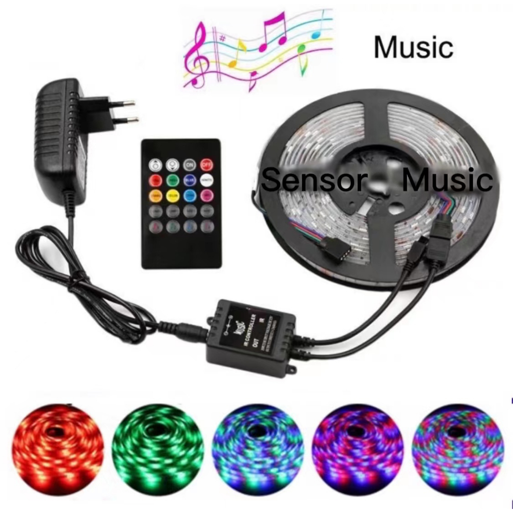 Lampu Led Strip Rgb Warna Warni IP65waterproof Adaptor kontrol 2835 5050 5M 10Meter Sensor music