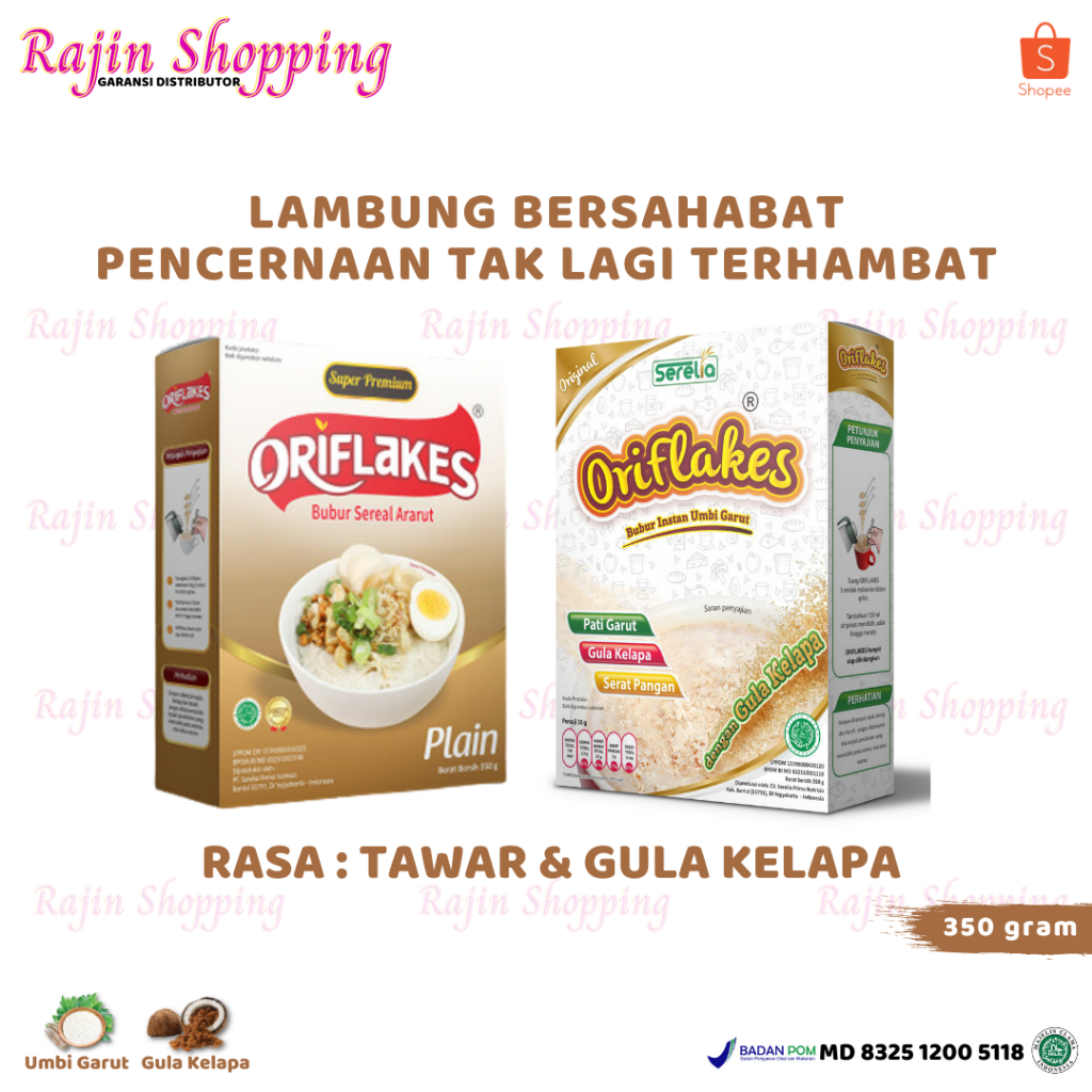 Oriflakes Sereal Umbi Garut Asam Lambung Original bubur sereal umbi pati garut oriflakes plain dan Gula Kelapa serelia oriflakes tanpa susu