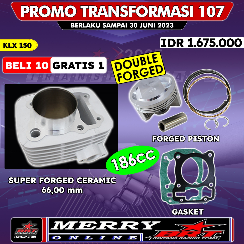 Promo 101 107 113 BRT Bore Up Trabas KLX 140 150 BF D-Tracker Blok Ceramic 63mm 66mm 68mm Piston Coak