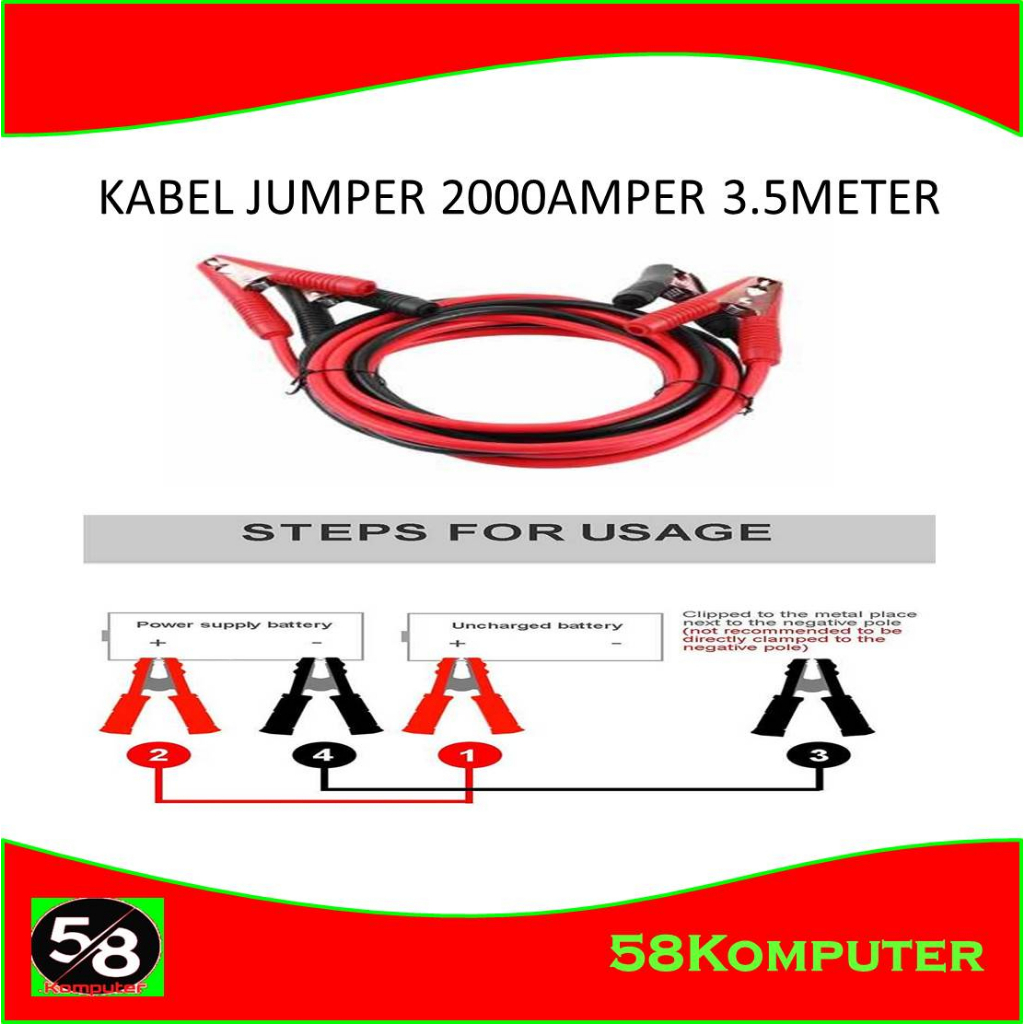 Autoleader Kabel Jumper Starter Aki Accu Mobil 3.5 M 2000A Kabel Jumper Aki Starter Leads Pure Copper Booster Mobil Kabel jumper Starter Aki Accu Mobil truk 2000A 3.5 M Autoleader Kabel Starter Jumper Alligator Clamp Cable 2000A 3.5 M