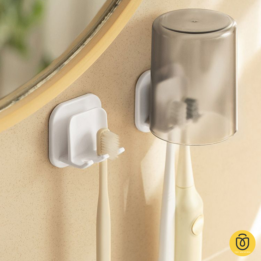 2 in 1 PREMIUM HIGH QUALITY Penyangga Sikat Gigi dan Gelas Tempel Dinding Hook Serbaguna - HW114