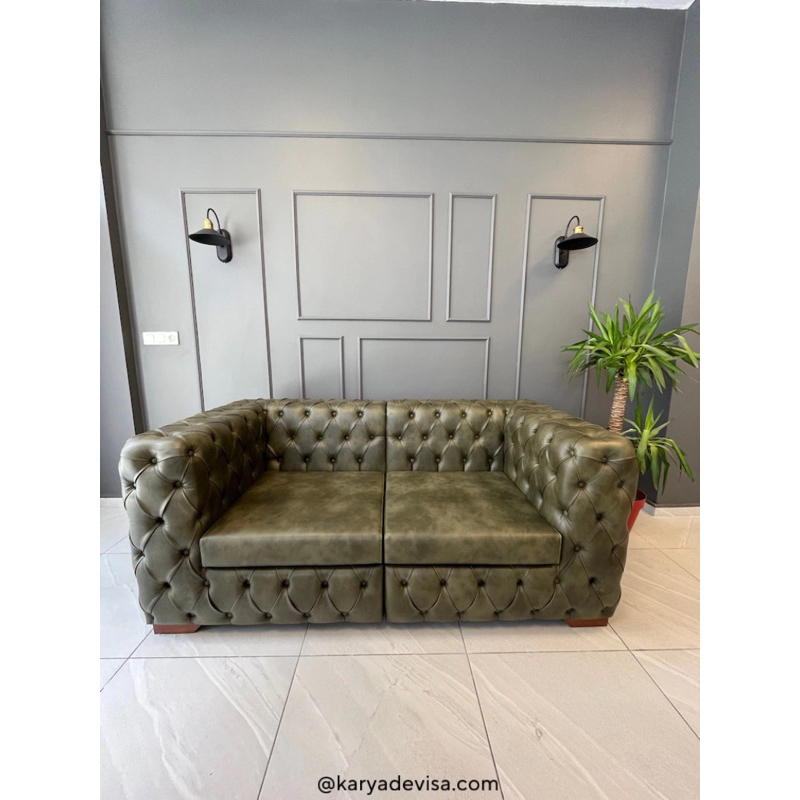 vegan leather sofa chesterfield / kursi sifa oscar minimalis ruang tamu rumah
