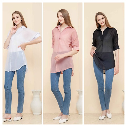 Sexy Lingerie Kemeja Putih Wanita Transparan Sifon - All Size