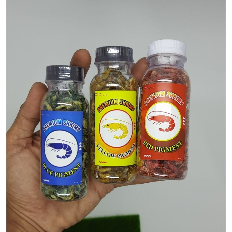 Udang Kering Premium Plus pigmen CAROPHYLL RED YELLOW BLUE untuk ikan CHANNA ARWANA LOUHAN dan ikan Predator