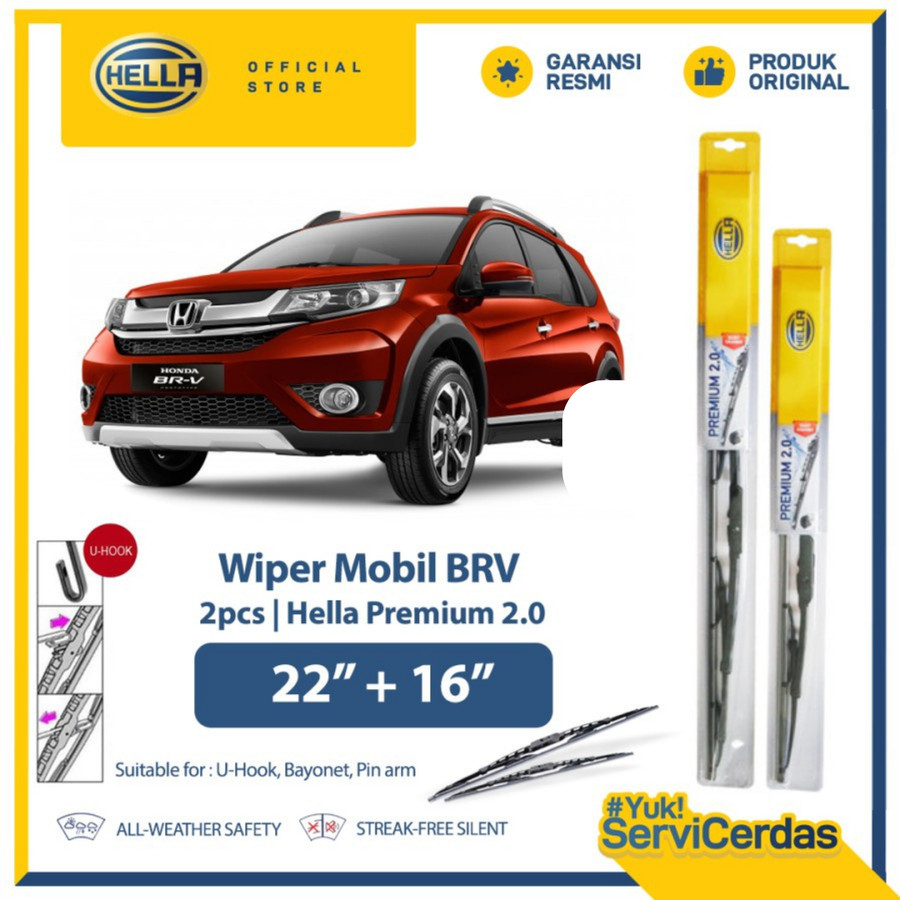 Wiper Mobil HONDA Brio, BR-V, Mobilio 22"+16" (2pcs) - HELLA Premium 2.0