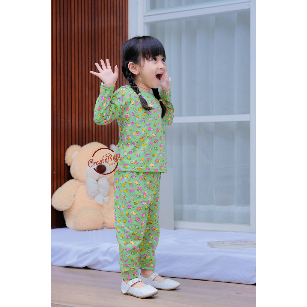 PIYAMA ANAK PEREMPUAN MOTIF ICE CREAM BAJU TIDUR ANAK CEWEK LENGAN PANJANG TERMURAH