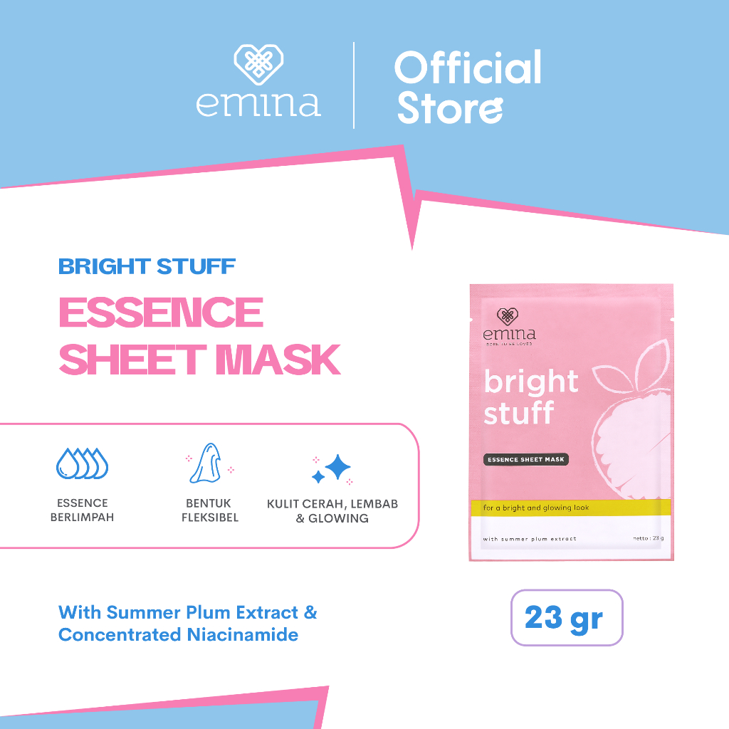 Emina Bright Stuff Essence Sheet Mask 23 g - Masker Wajah Cerah Kenyal dan Glowing