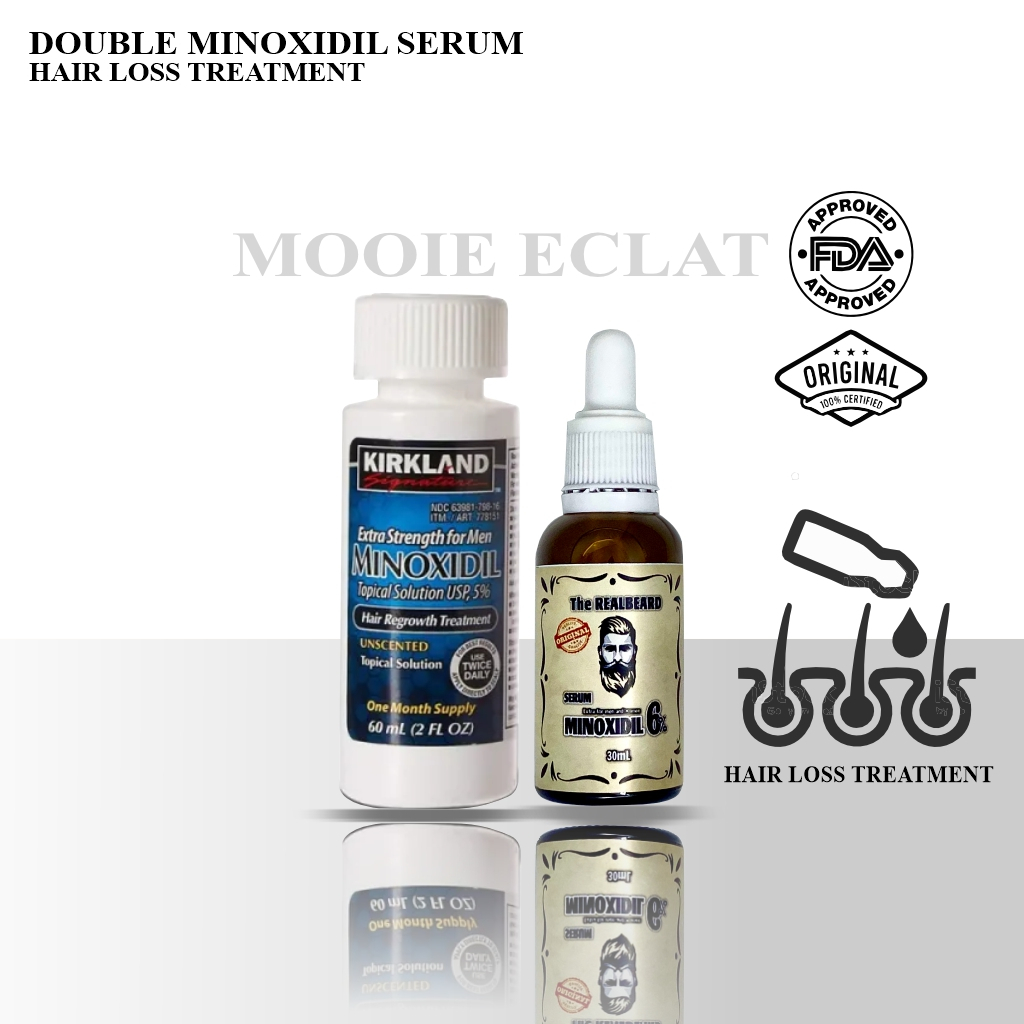 Double Minoxidil Serum Kirkland 60mL Dan TheRealBeard Penumbuh Rambut dan Brewok Original 100%