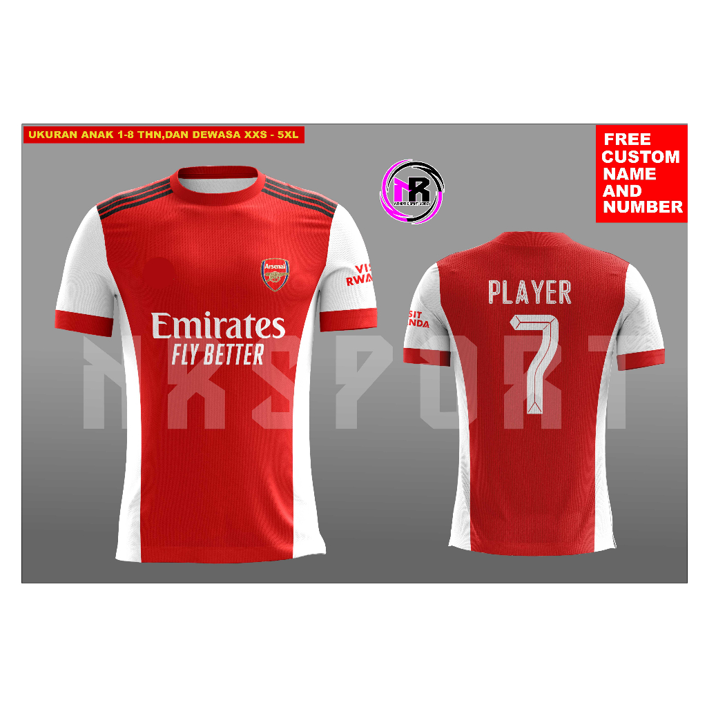 JERSEY PRINTING ARSENAL HOME GRADE ORI PREMIUM/JERSEY STELAN LIGA INGGRIS TERBARU 2023/BAJU BOLA EMI
