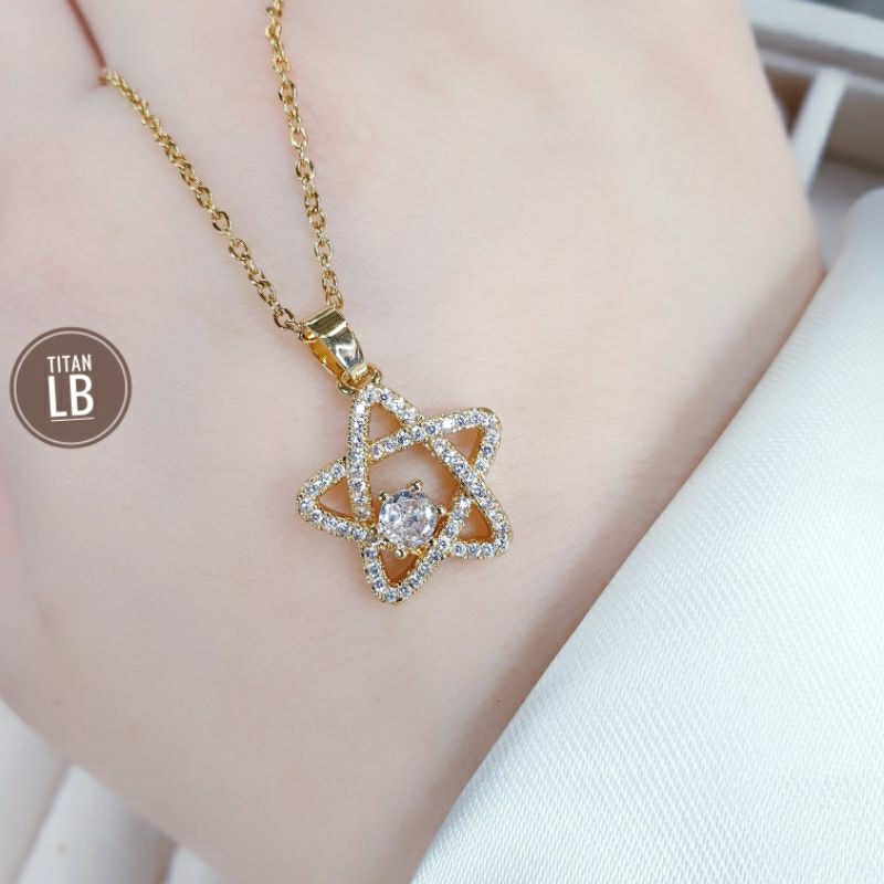 Kalung Rantai Titanium Mata Diamond Fashion Gold Cantik Dan Simple N14042302