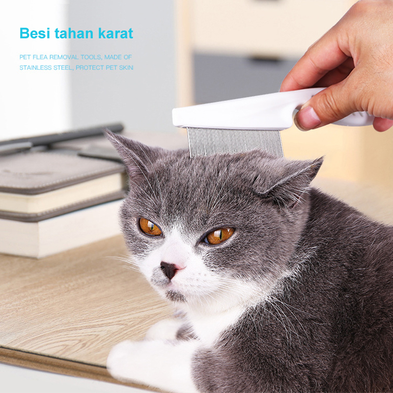 Sisir Kutu Kucing Dan Telurnya Grooming Hewan Serit Logam Gagang Panjang