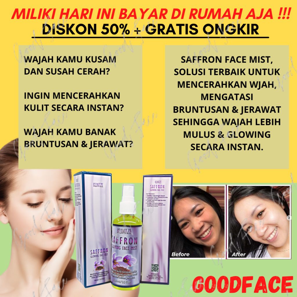 SAFRON FACE MIST PENCERAH WAJAH PENGHILANG BEKAS JERAWAT KUNTZE SAFFRON GLOWING FACE MIST BPOM 100ml