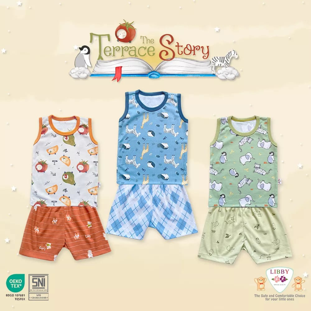 Libby Baby Setelan Oblong Kutung Motif Terrace Story (1 stel)