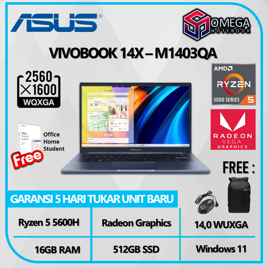 ASUS Vivobook 14X M1403QA Ryzen 7 5800H 16GB 512GB VEGA 7 Windows 11 + OHS 14,0 WUXGA IPS