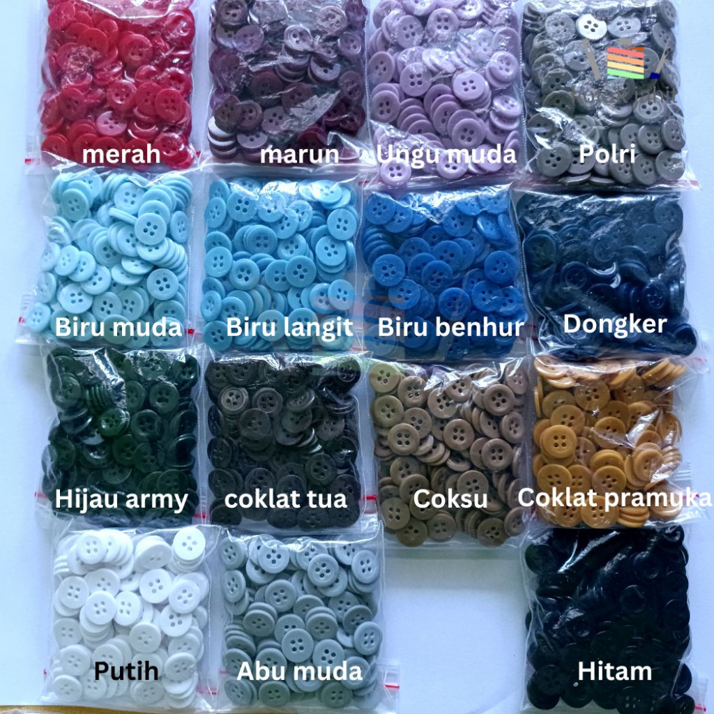 kancing 4 lubang per gross isi 144 buah pcs 14mm kancing kemeja hem baju ukuran diameter 14 mm 1.4 c